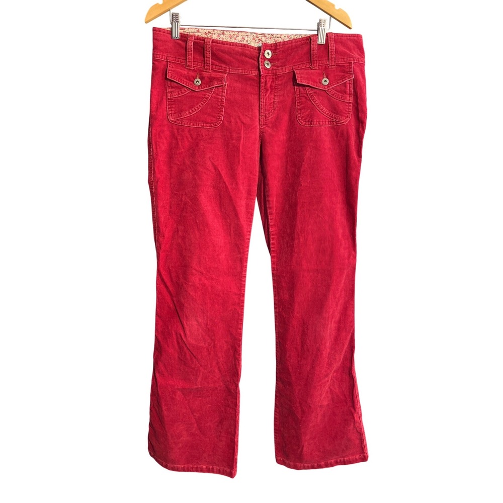 Y2K SO Wear It Declare It Red Corduroy Flare Leg Pants 2000s Low Rise Boho Sz 13
